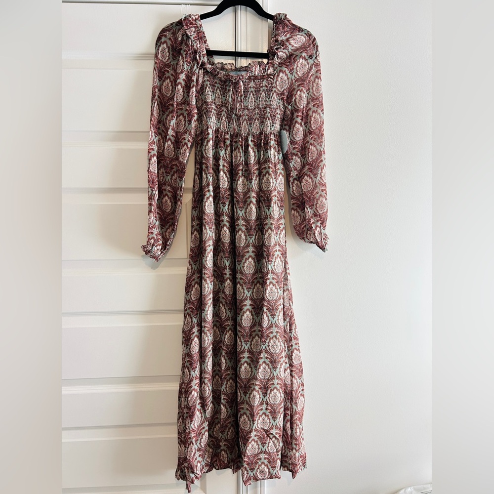 Hill House Scarlett‎ Long Sleeve Midi Nap Dress In Pine Cone Sage XXS - Picture 7 of 8